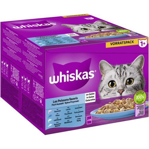 Whiskas Portionsbeutel Multipack Vorratspack 1+ Fisch Auswahl in Gelee 24 x 85g (Menge: 2 je Bestelleinheit)