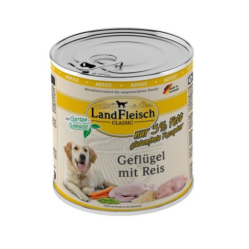 Landfleisch Dog Classic Geflügel mit Reis & Gartengemüse extra mager 800g (Menge: 6 je Bestelleinheit)