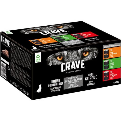 Crave Dog Dose Mixed Pastete 6 x 400 g Multipack