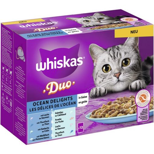 Whiskas Portionsbeutel Duo Multipack Ocean Delights in Gelee 12 x 85g (Menge: 4 je Bestelleinheit)