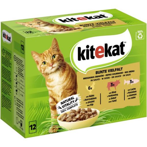 Kitekat Portionsbeutel Multipack Bunte Vielfalt in Sauce 12x85g (Menge: 4 je Bestelleinheit)