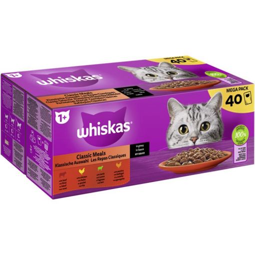 Whiskas Portionsbeutel Multipack Mega Pack 1+ Klassische Auswahl in Sauce 40 x 85g