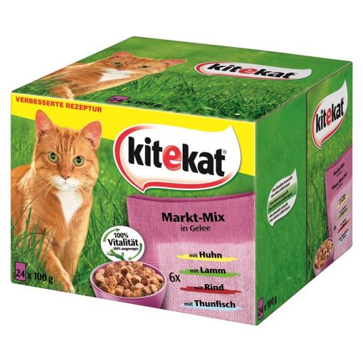 Kitekat Portionsbeutel Multipack Markt - Mix in Gelee 24 x 100g (Menge: 2 je Bestelleinheit)