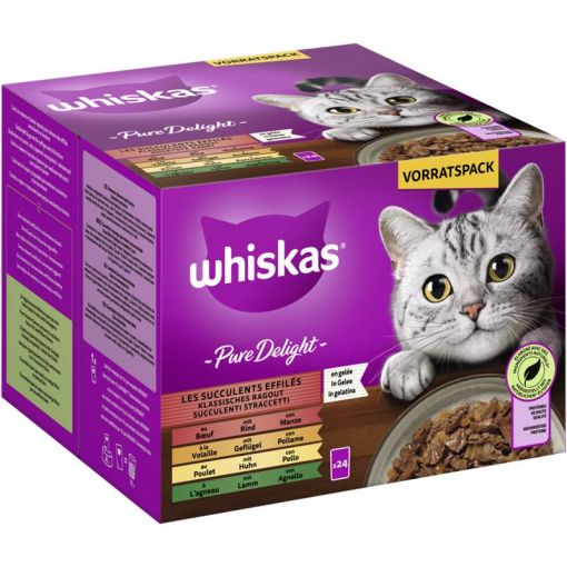 Whiskas Portionsbeutel Pure Delight Multipack Vorteilspack Klassisches Ragout in Gelee 24 x 85g (Menge: 2 je Bestelleinheit)