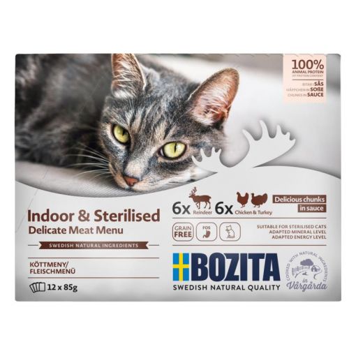 Bozita Indoor & Sterilised Häppchen in Sauce mit Fleisch Multibox 12x85 g