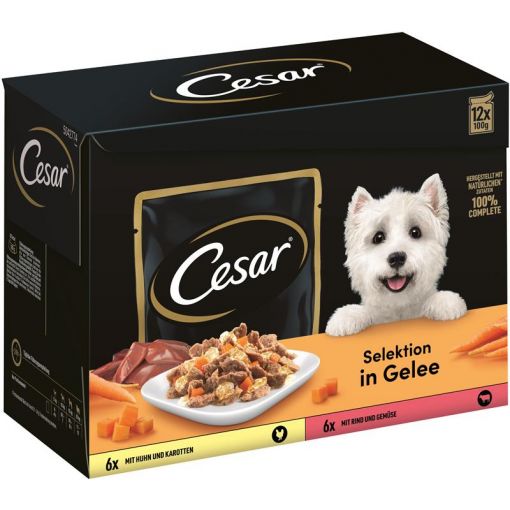 Cesar PB Multipack Selektion Gelee Huhn & Karotten / Rind & Gemüse 12x100g (Menge: 4 je Bestelleinheit)