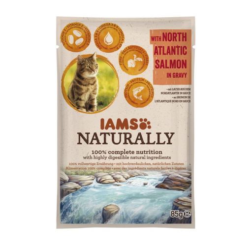 IAMS Naturally Adult Nassfutter PB 85g Nordatlantik Lachs in Sauce